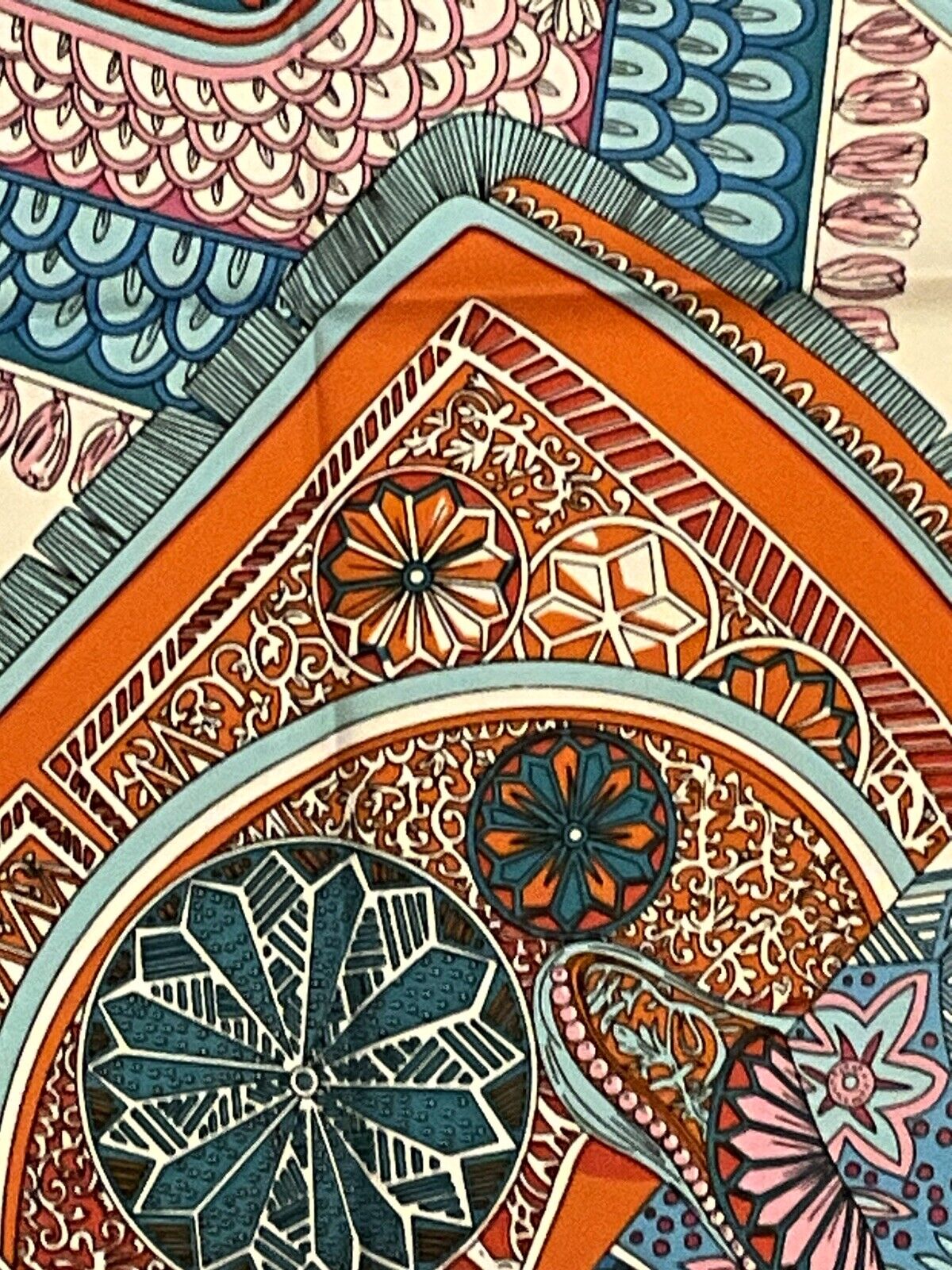 ‘Chainescarf’ 90cm, 35" Square Scarf Rolled Edges, Hermes Style