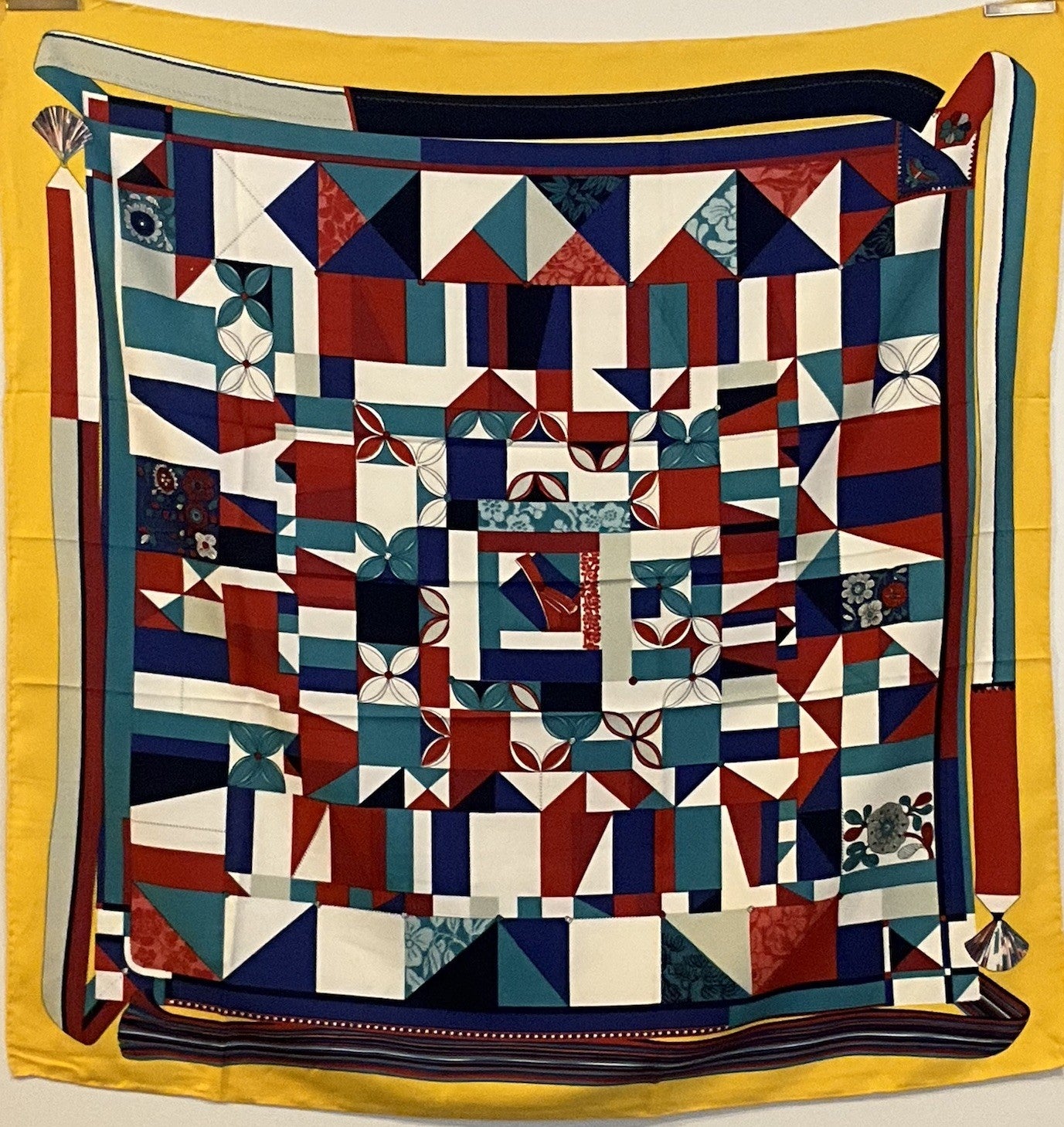 ‘Chainescarf’ 90cm, 35" 100% silk square scarf, elegant designer look