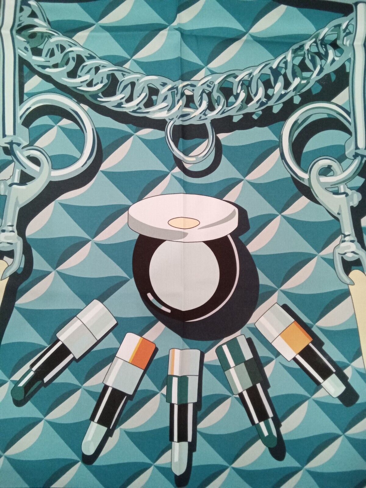 Chainescarf’ 90cm, 35" 100% silk square scarf, elegant designer look