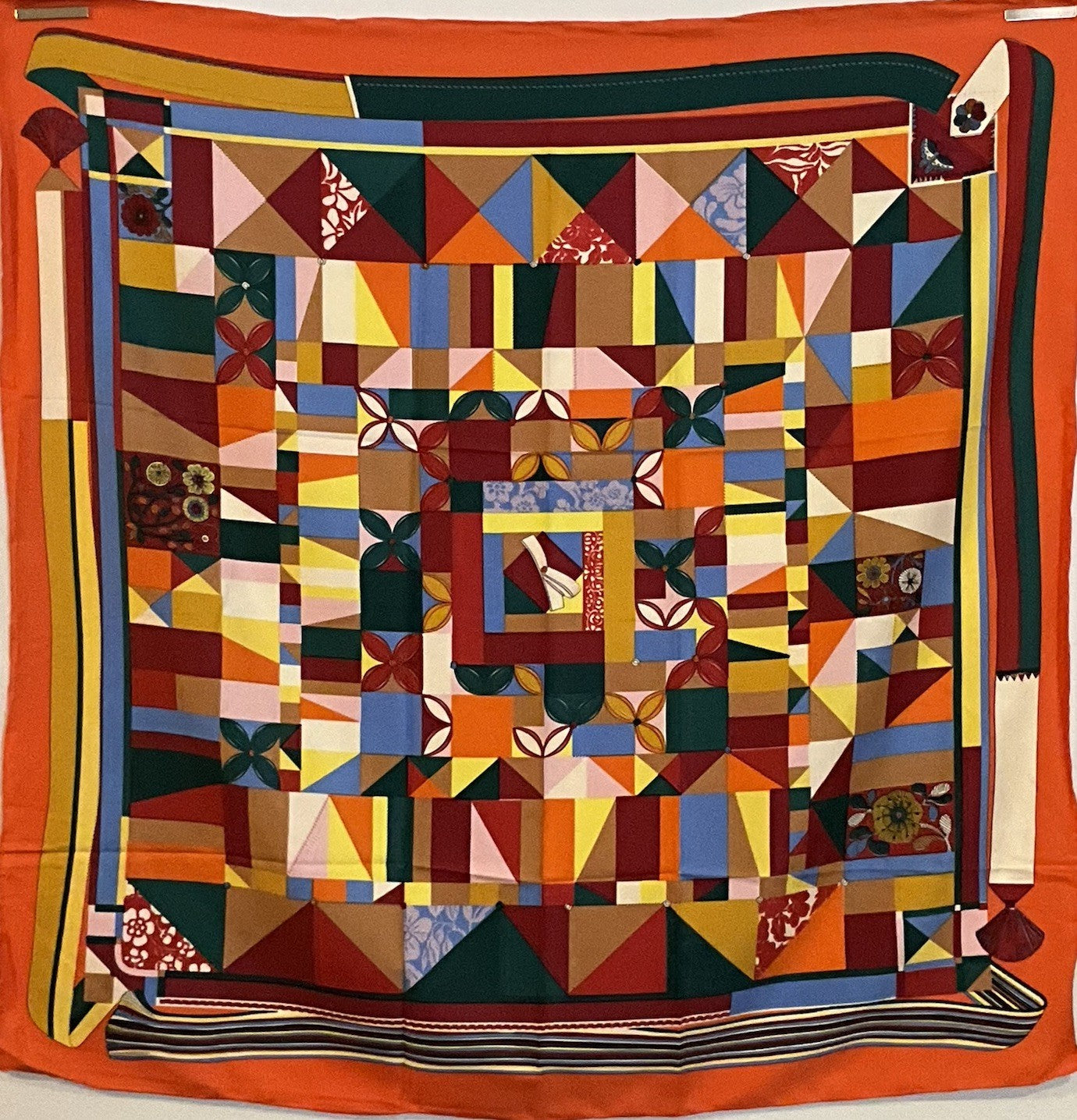 ‘Chainescarf’ 90cm, 35" 100% silk square scarf, elegant designer look