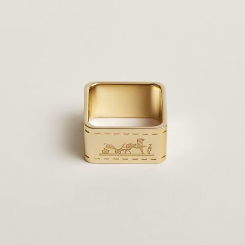 Elite Designer Look Bolduce Square Scarf Ring, Horse Carriage- Gold