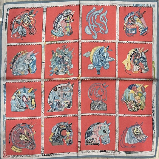 ‘Chainescarf’ 53cm, 27" 100% Silk Feel Square scarf Hermes Style