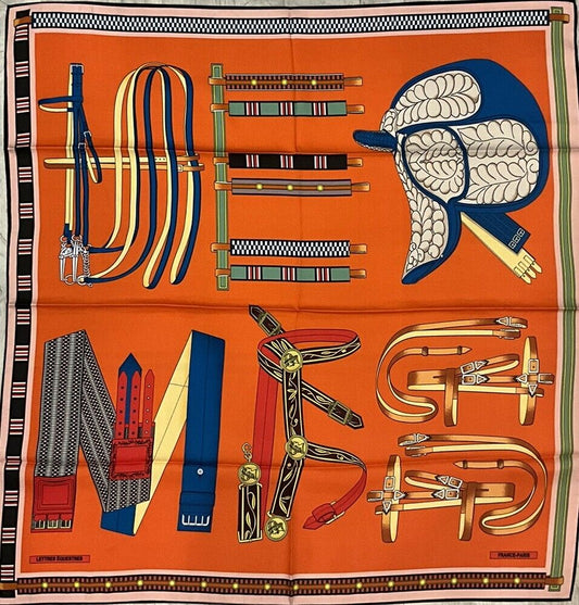 ‘Chainescarf’ 90cm, 35" 100% silk square scarf, elegant designer look