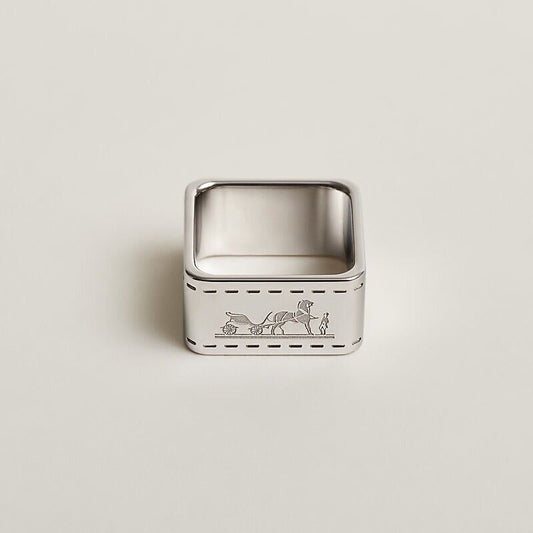 Elite Designer Look Bolduce Square Scarf Ring, Horse Carriage- Silver