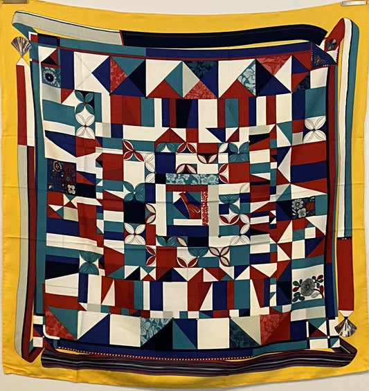 ‘Chainescarf’ 90cm, 35" 100% silk square scarf, elegant designer look