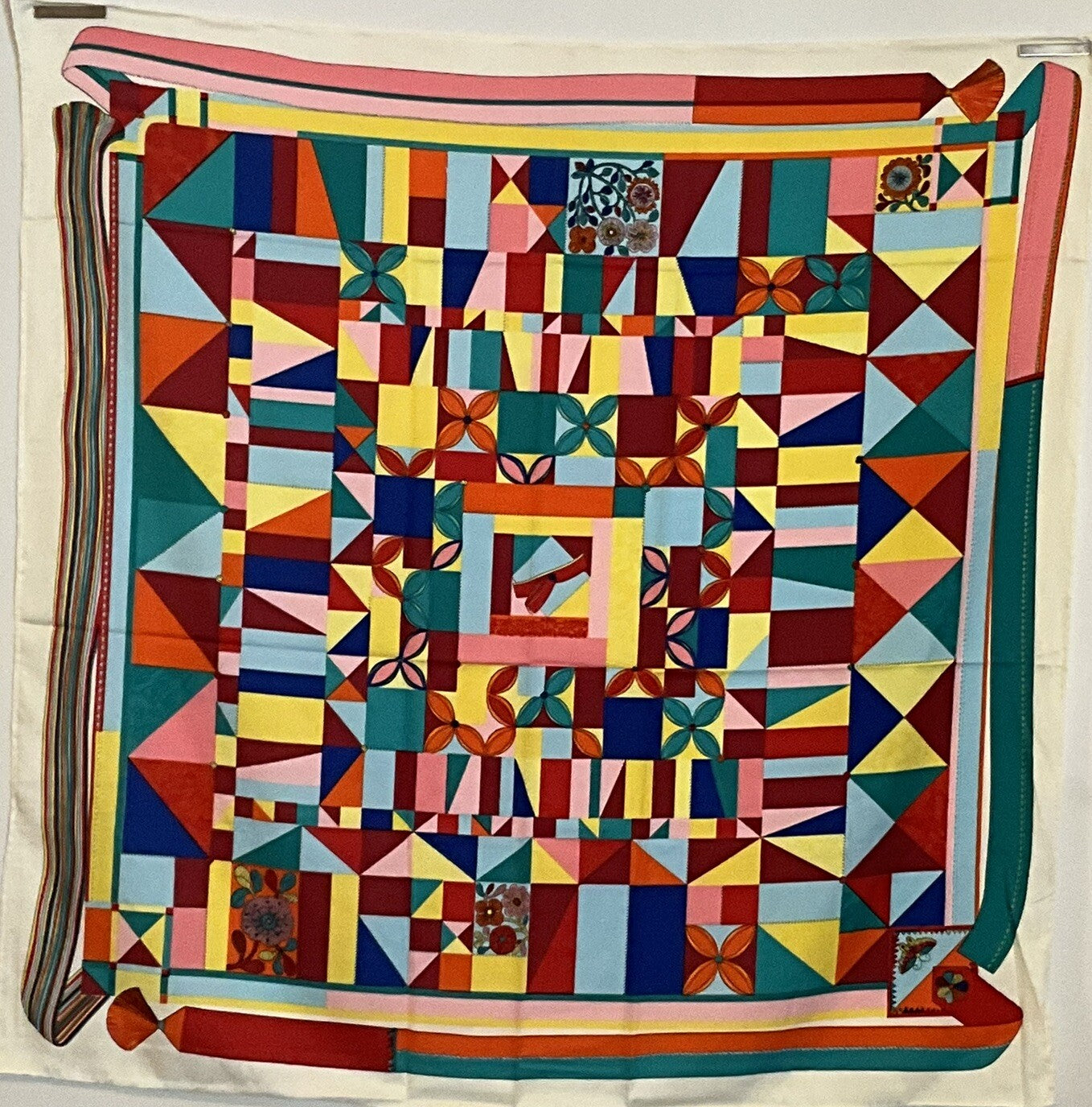 ‘Chainescarf’ 90cm, 35" 100% silk square scarf, elegant designer look
