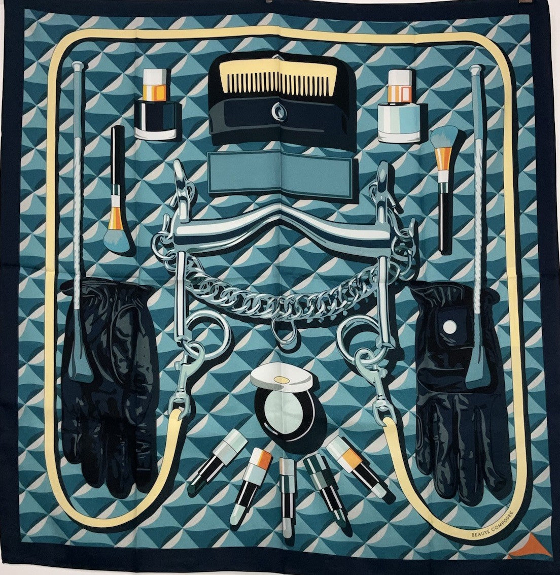 Chainescarf’ 90cm, 35" 100% silk square scarf, elegant designer look